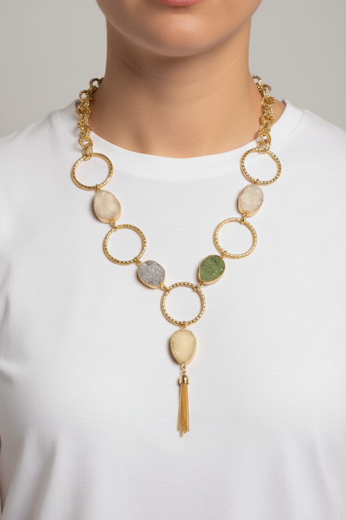 Gold-Plated Natural Sugar Druzy Necklace